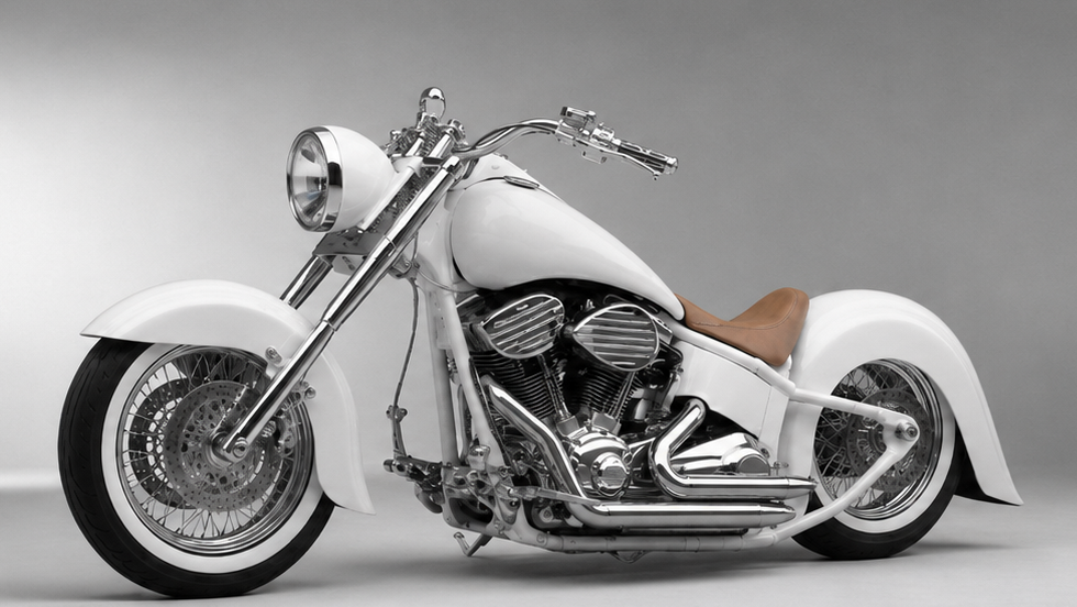 Bobber and chopper motorcycles featuring removable whitewall tire inserts