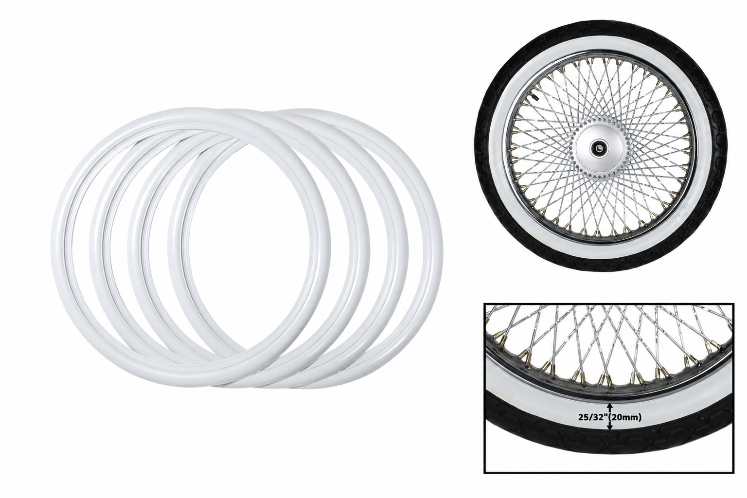 Tire styling kit designed for long fork chopper motorcycles