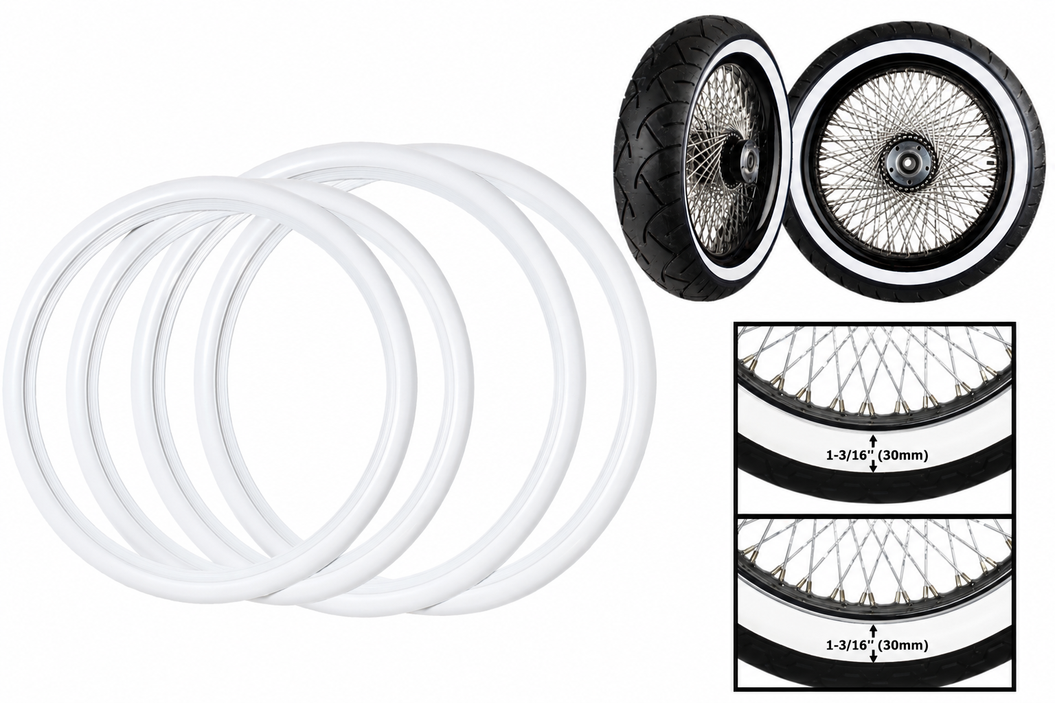 Whitewall tire insert for chopper motorcycles and custom builds