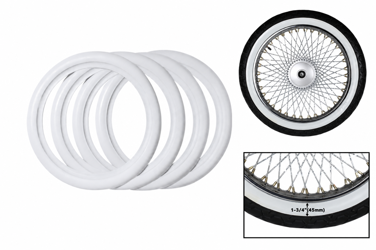 Whitewall tire insert for cruiser motorcycles and touring bikes