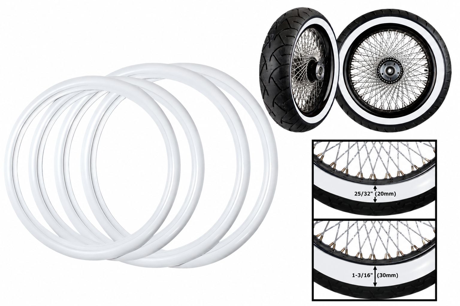 White wall tire trim for custom motorcycle styling projects