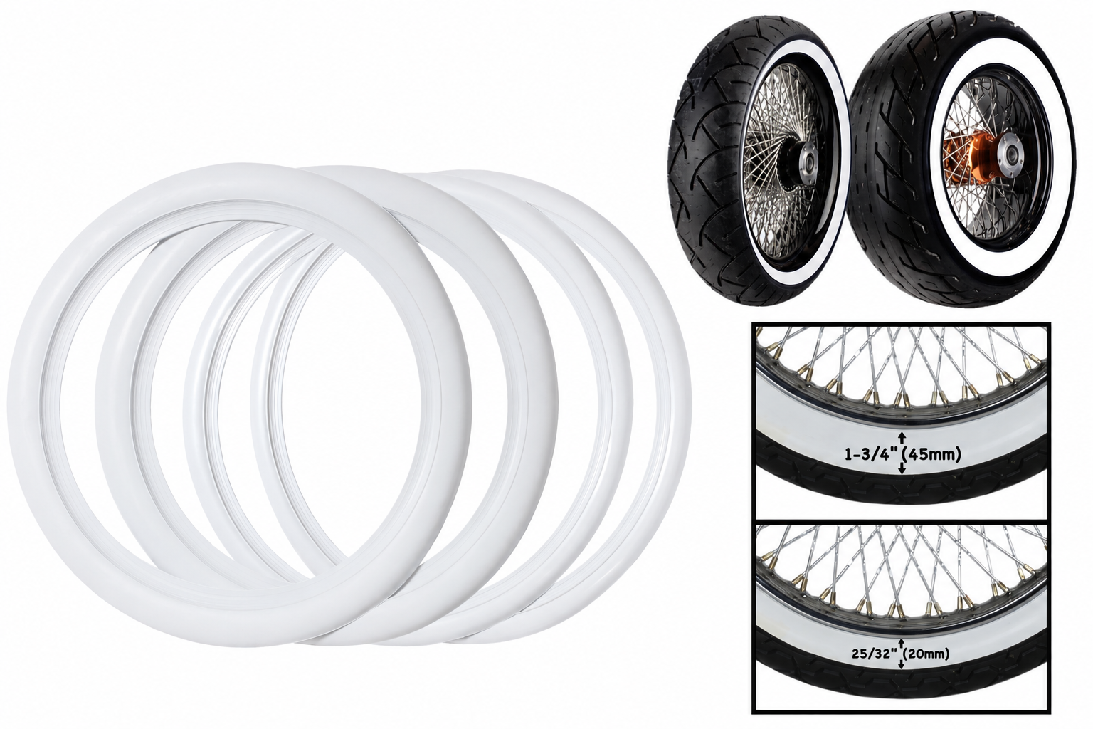 Whitewall insert for exhibition and show motorcycles
