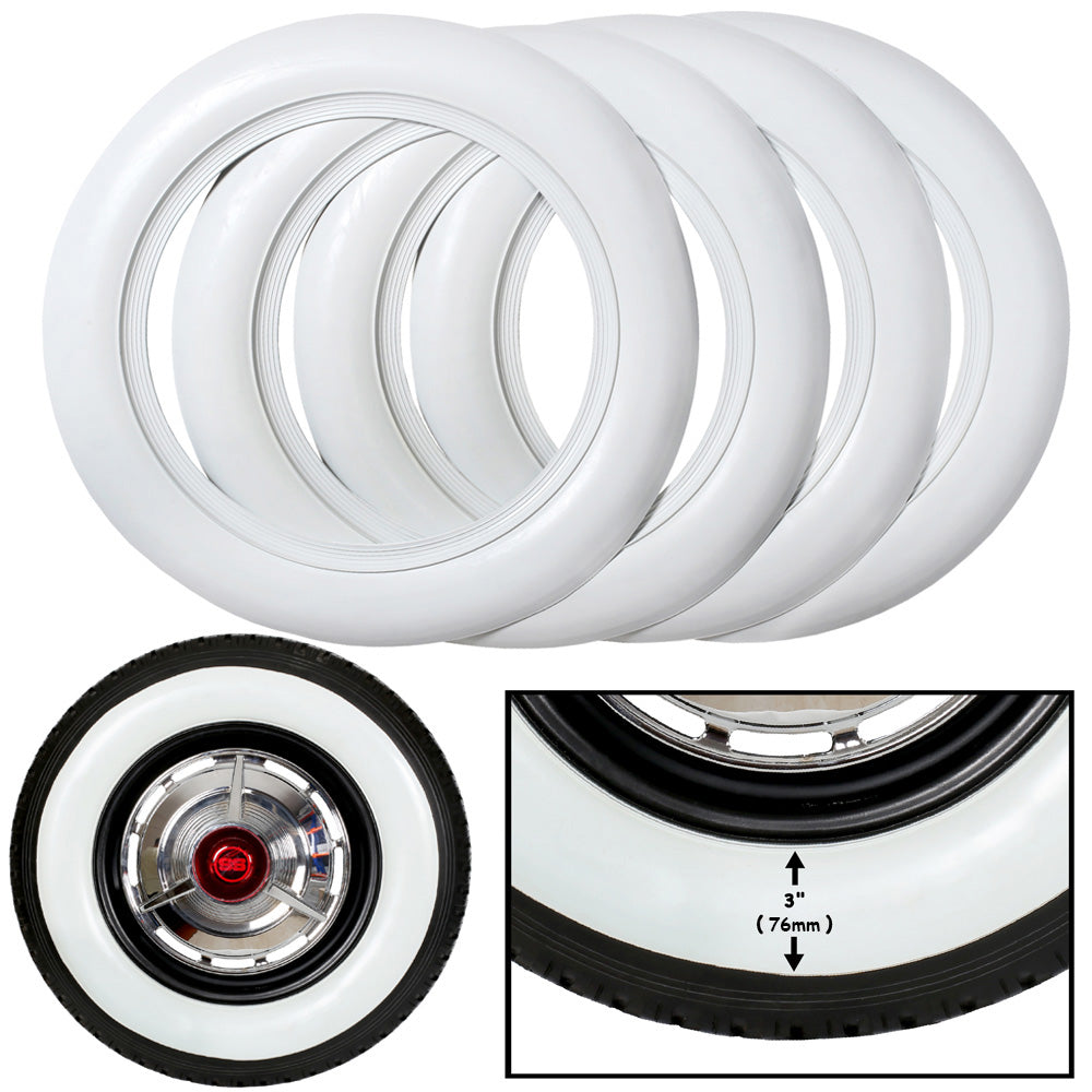 White wall tire trim for restoring traditional tire appearance on classic automobiles