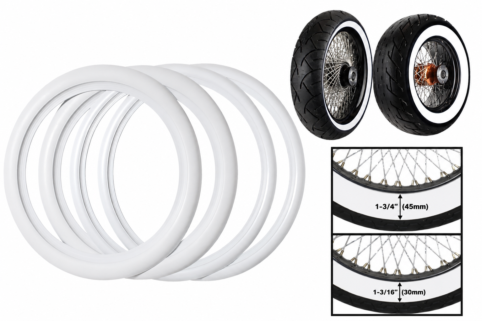 Wide white wall tire insert for hot rods muscle cars and custom vehicle builds